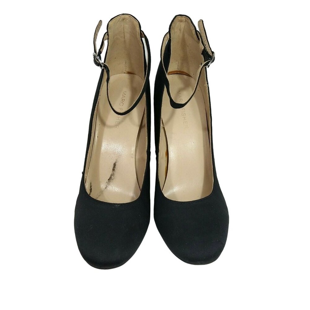 Marc Fisher Ankle Strap Block Heel Shoes Retro Women Size 8.5 M Black Silver - Picture 3 of 9